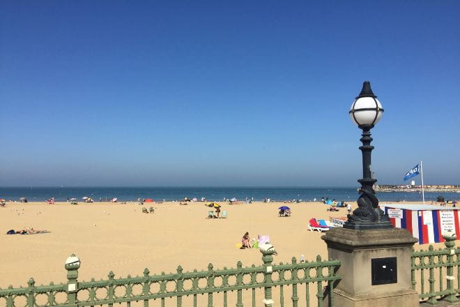 Beach-goers enjoying the weather at Margate Sands beach