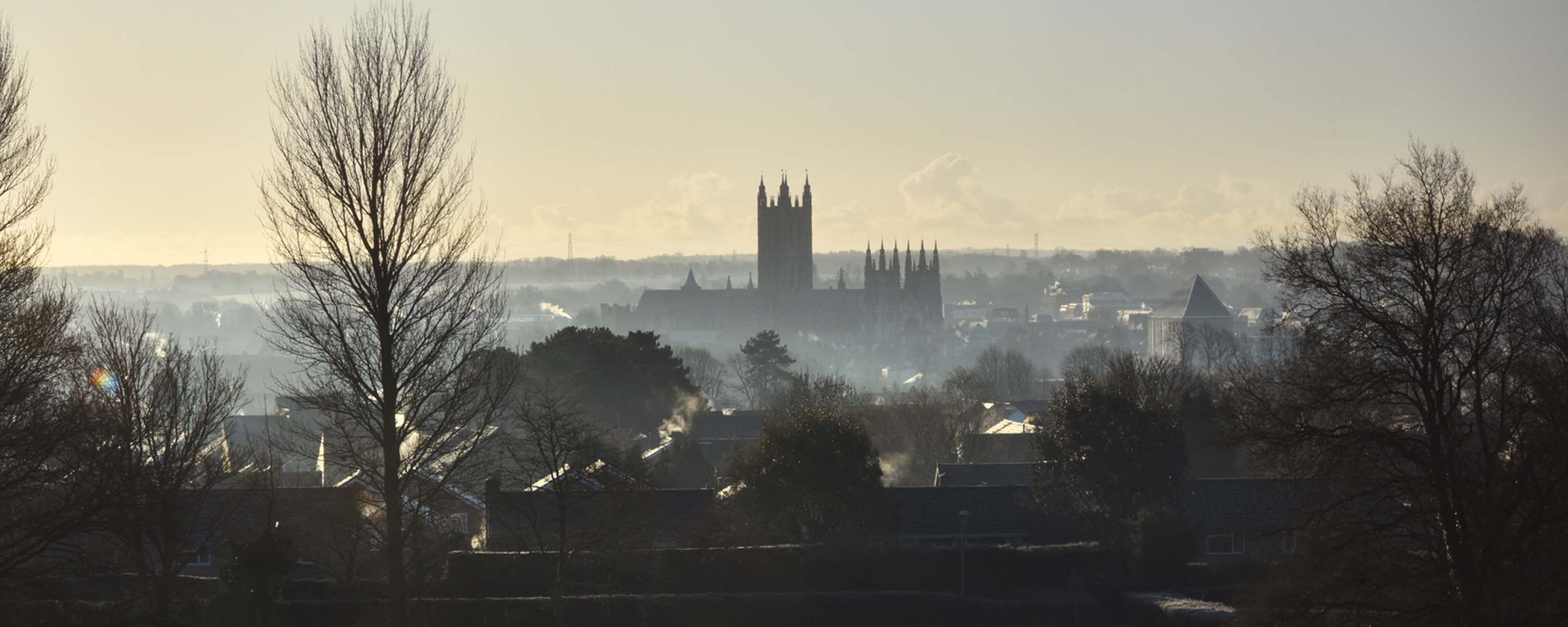 A view of a Canterbury at sunset