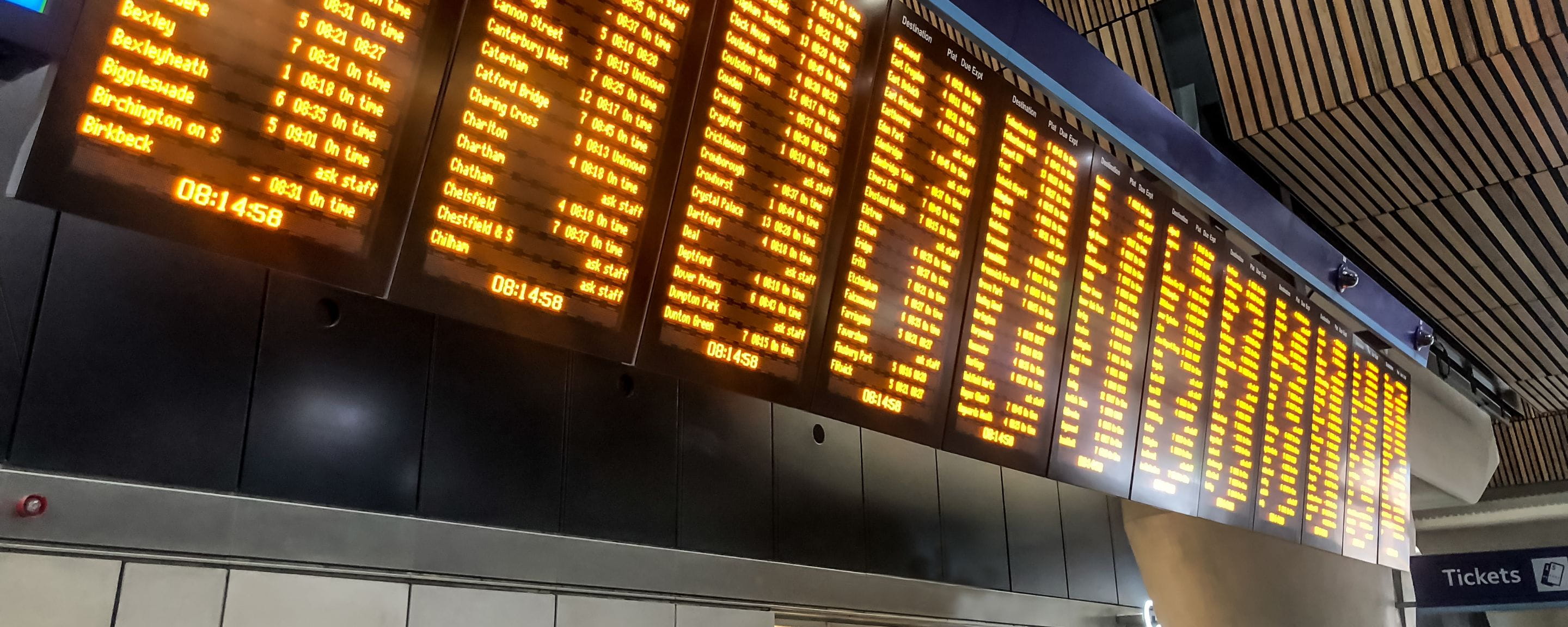 Timetable information boards at a station