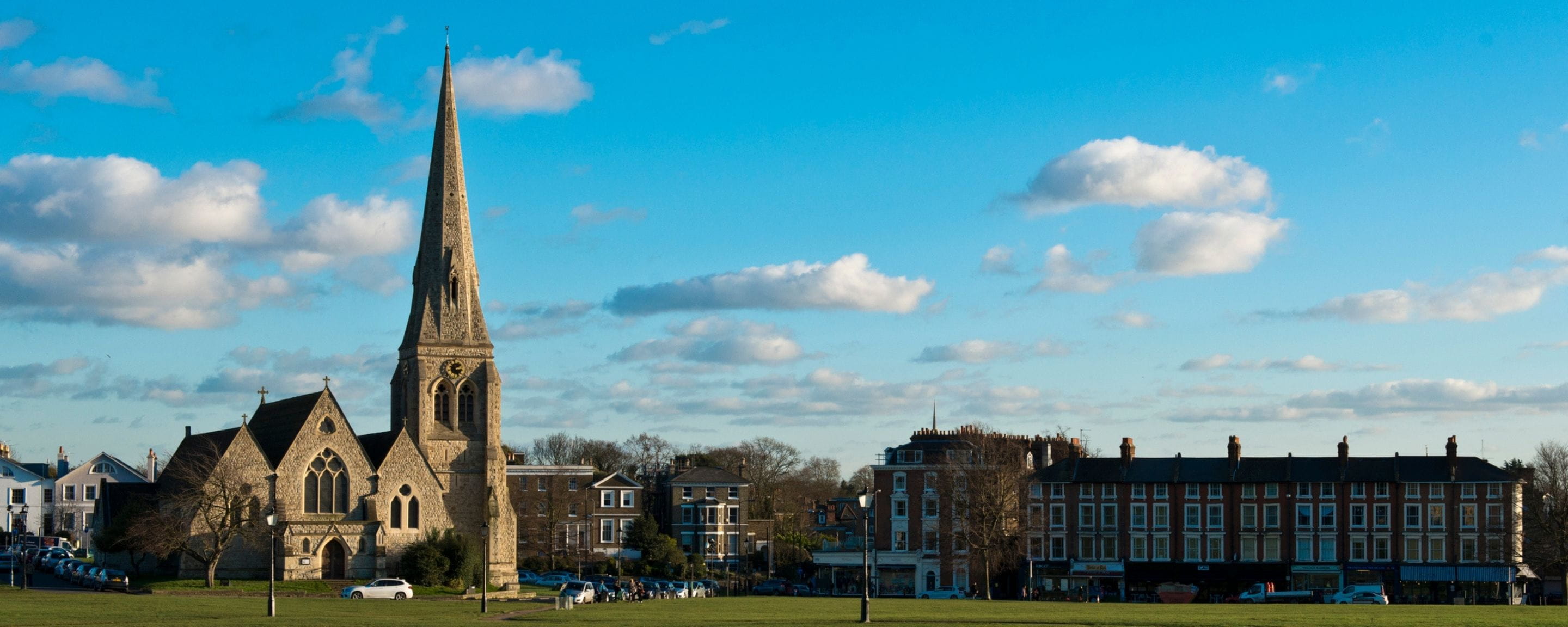 Church on Blackheath common and a blue sky