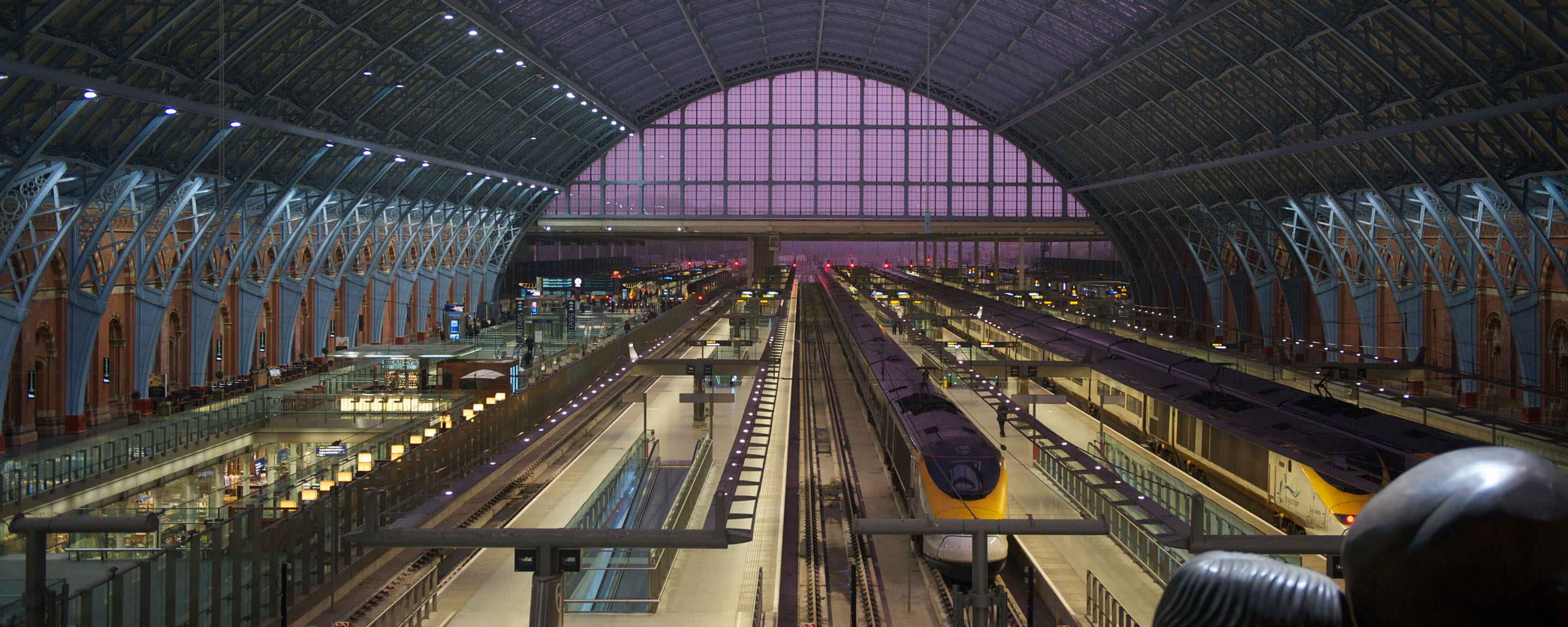 Inside St Pancras station at night