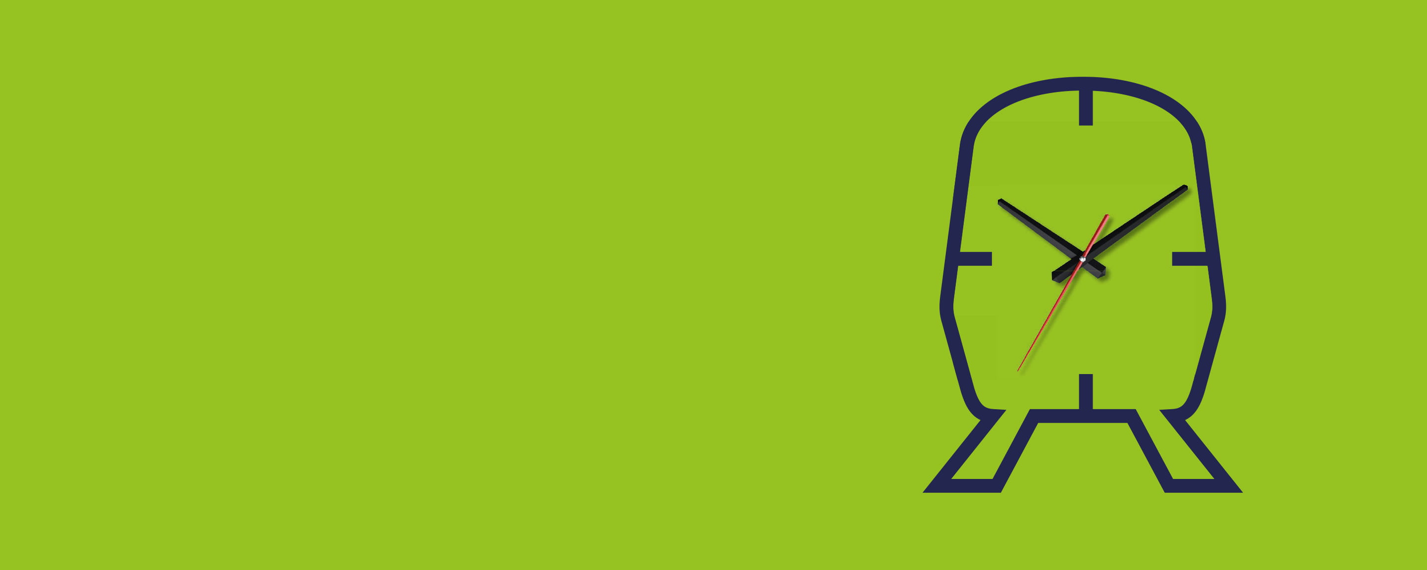 clock in the shape of a train on right hand side on a green background