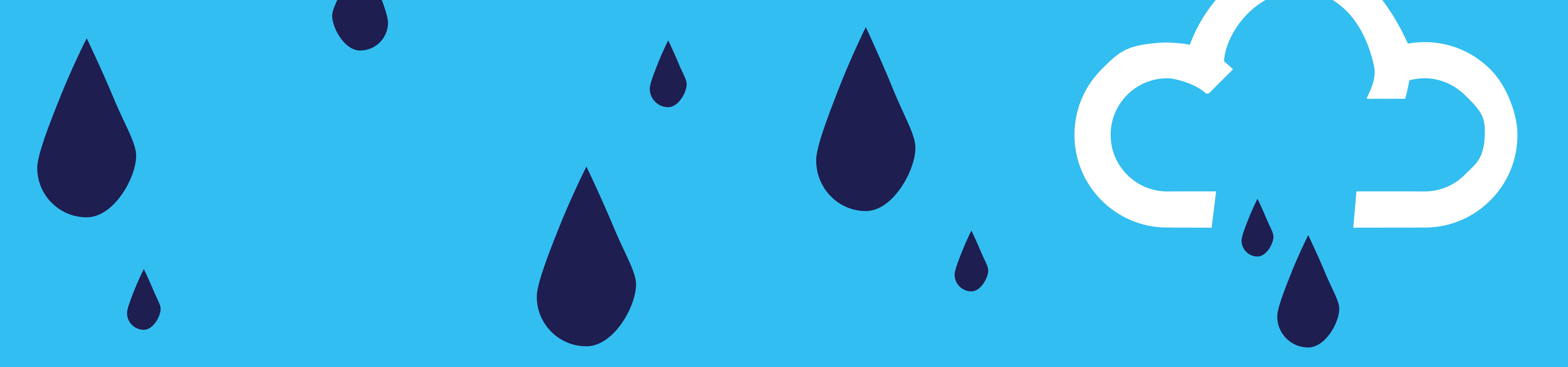 Illustration of dark blue rain drops on a sky blue background