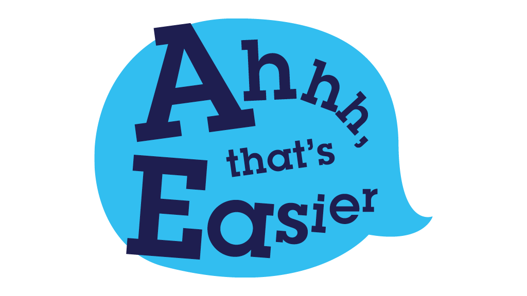 Ahhh That's Easier in blue speech bubble