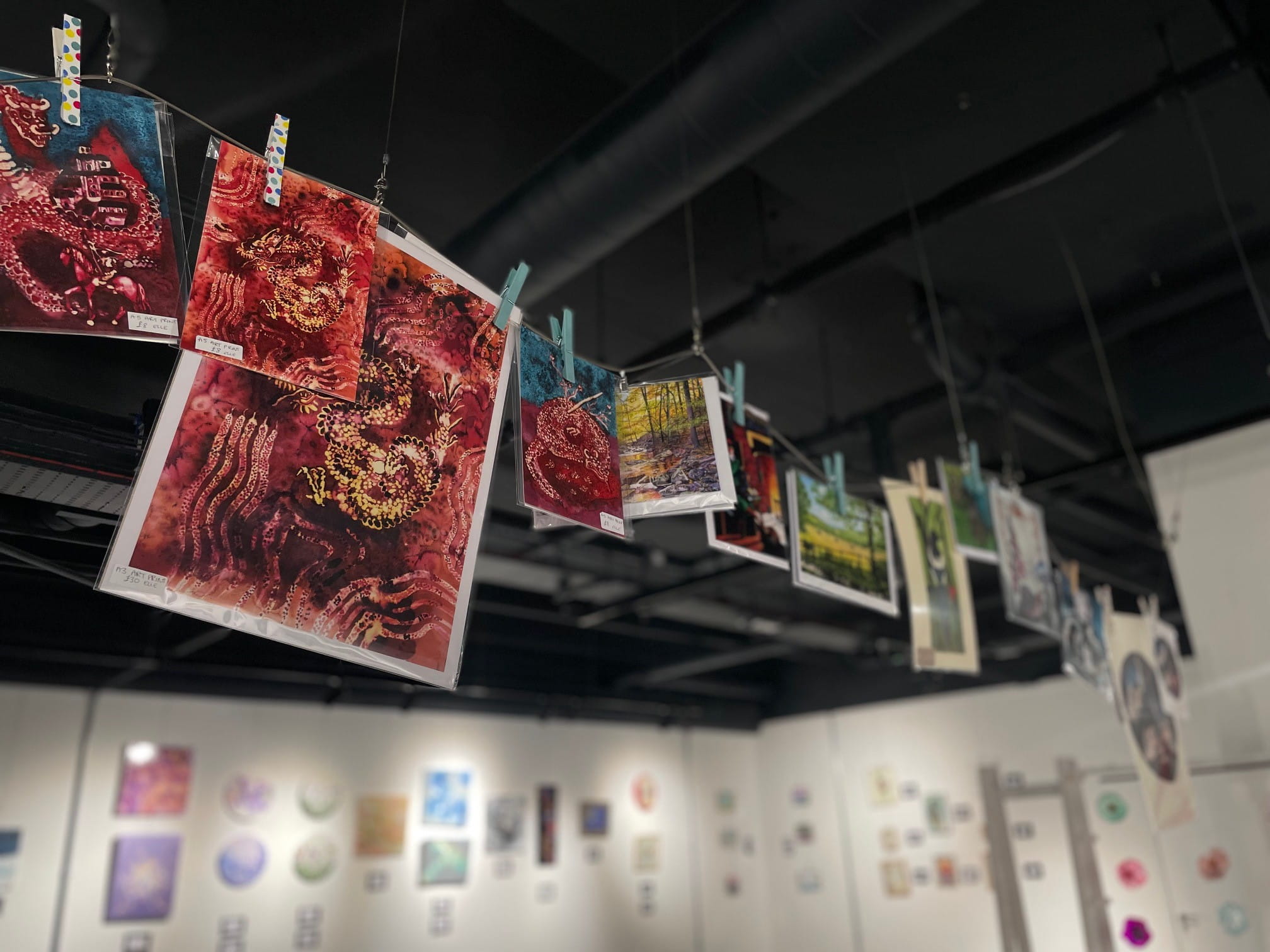 Photographs hanging on a line
