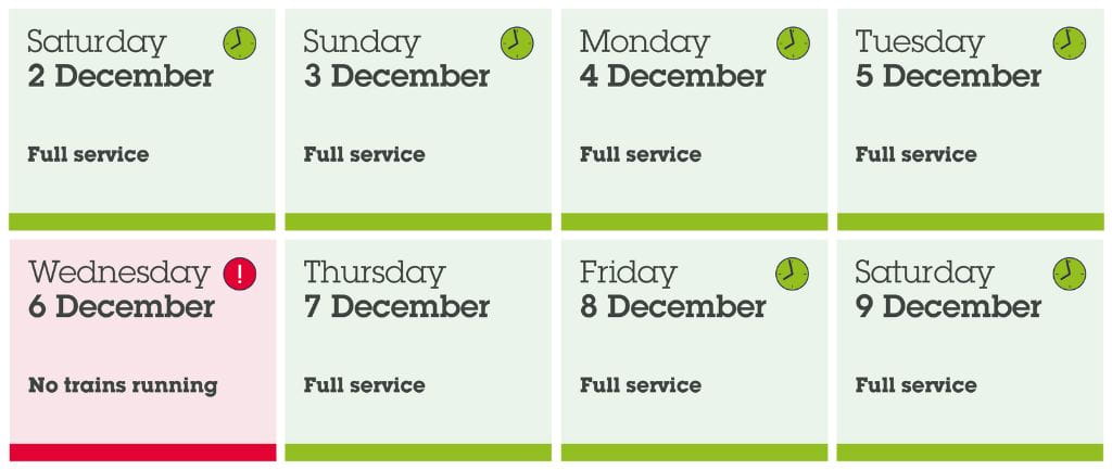 Service level Saturday 2 to Saturday 9 December