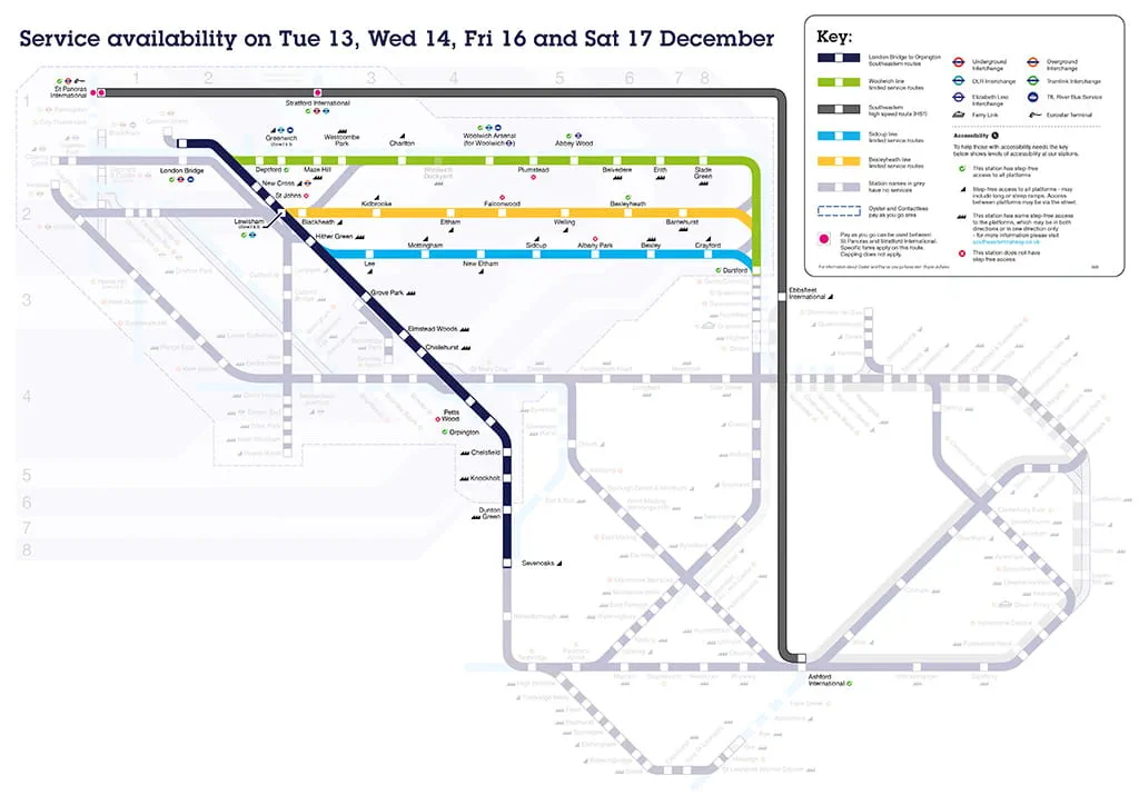 Service availability on Tuesday 13, Wednesday 14, Friday 16 and Saturday 17 December