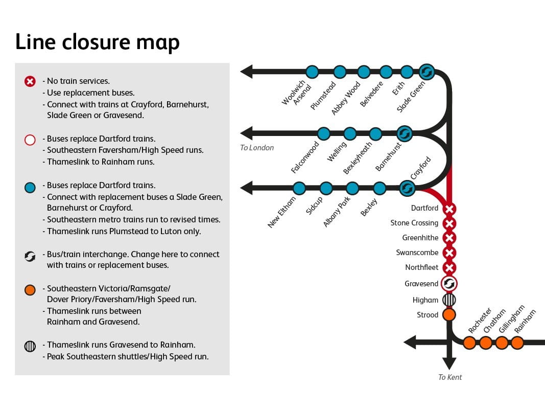 Dartford line closure network map