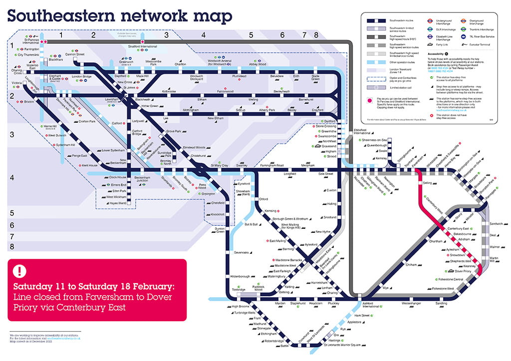 Faversham to Dover Priory line closure Network Map