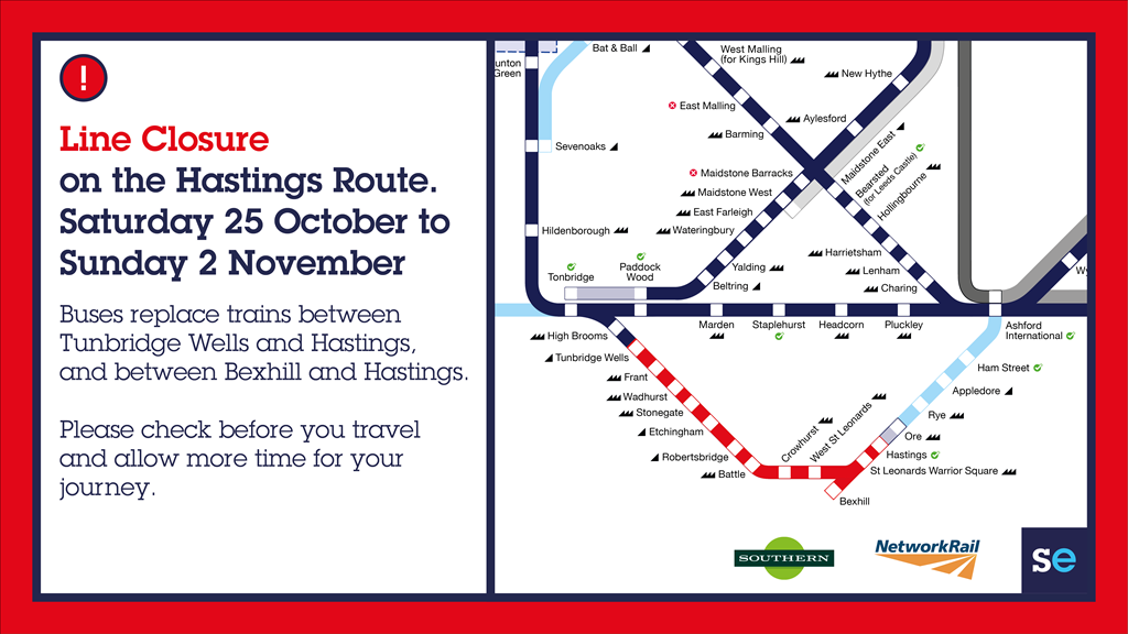 Line closure Tunbridge Wells to Hastings