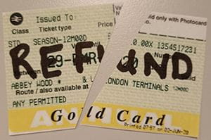 ticket with 'REFUND' written across it and cut in half