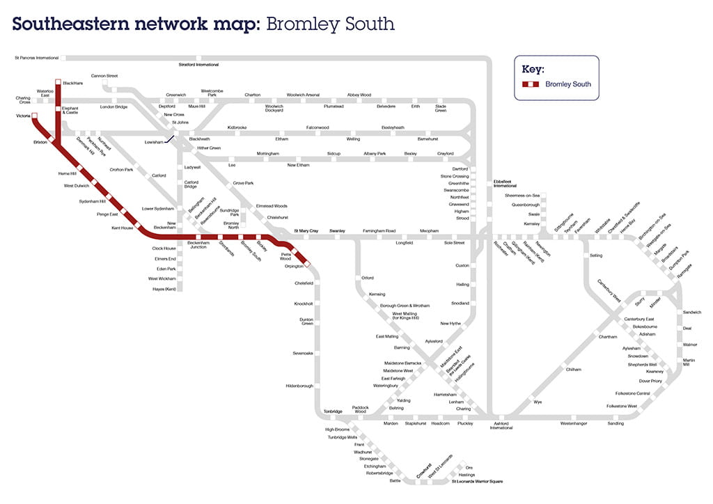 Map of Bromley South line, route and stations