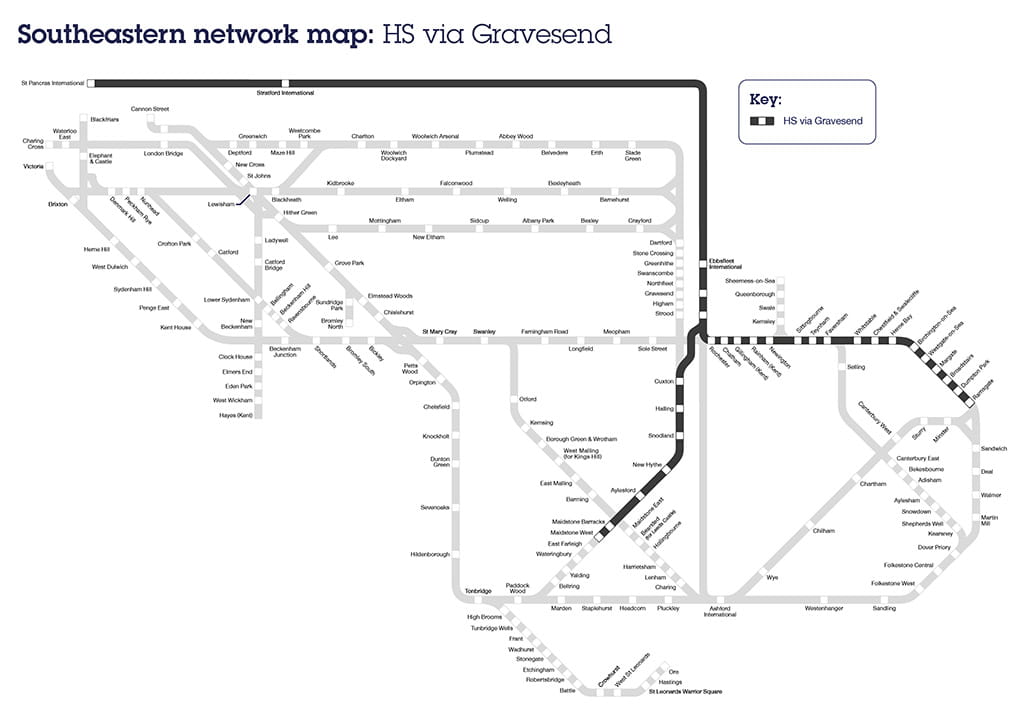 High Speed via Gravesend line, route and stations