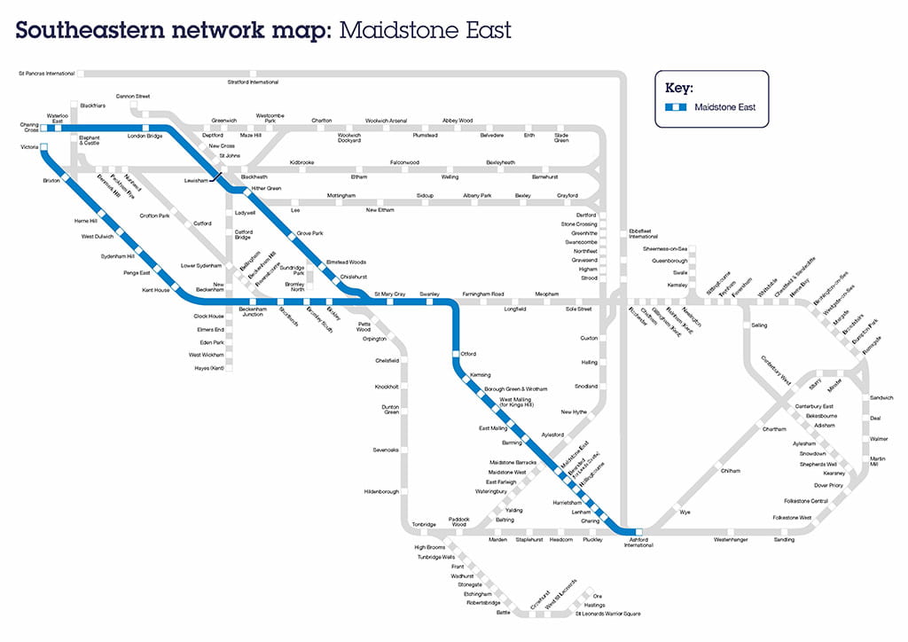Map of Maidstone East line, route and stations
