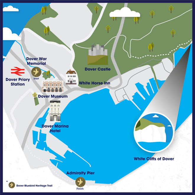 Map showing main attractions in Dover