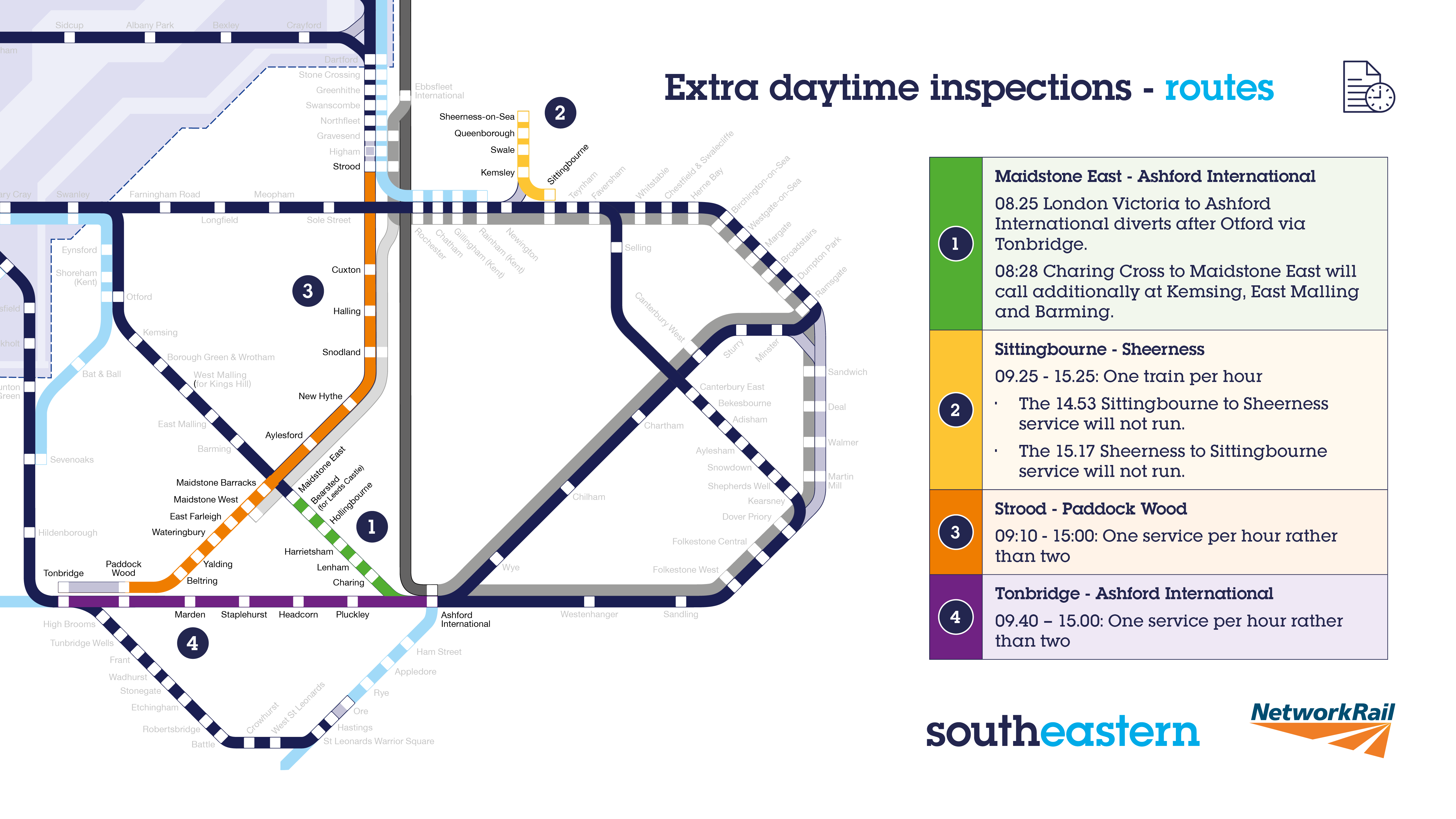 Timetable showing service changes for daytime inspections