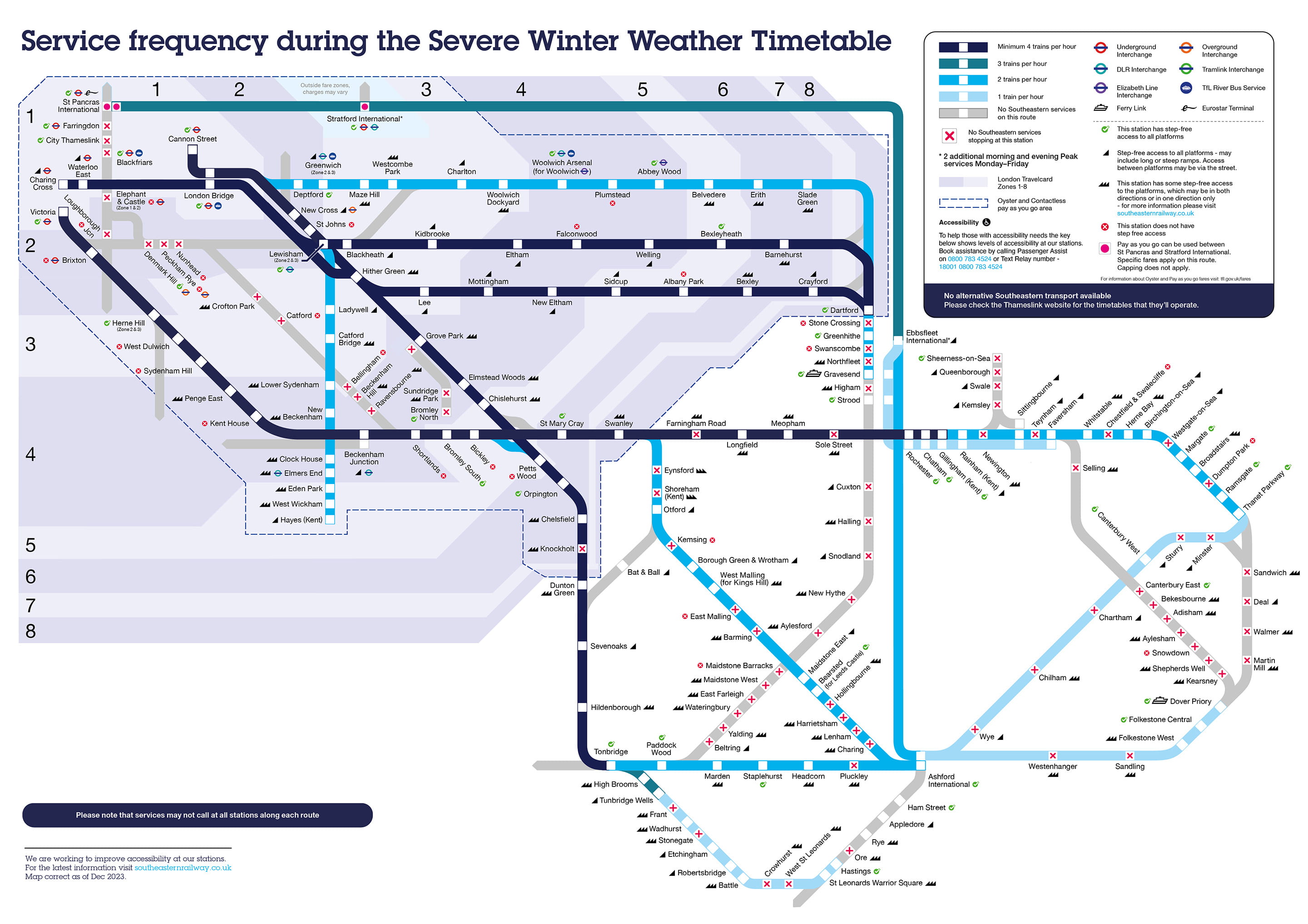 Service frequency during the Severe Winter Weather Timetable