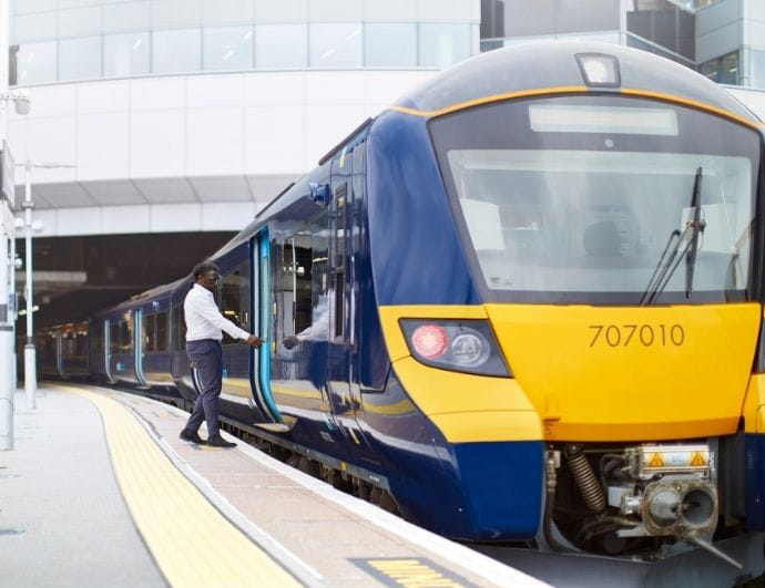 a train pulling into a station