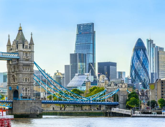 London cityscape including Tower Bridge and The Shard