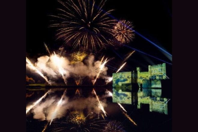 Firework display with Leeds Castle lit up