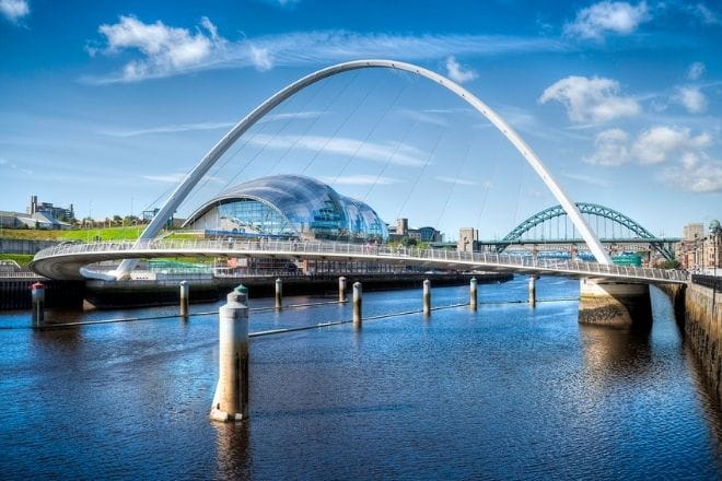 Gateshead and Millenium bridge over the River Tyne in Newcastle