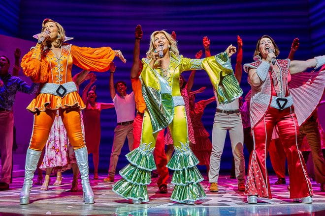 Cast of Mamma Mia on stage