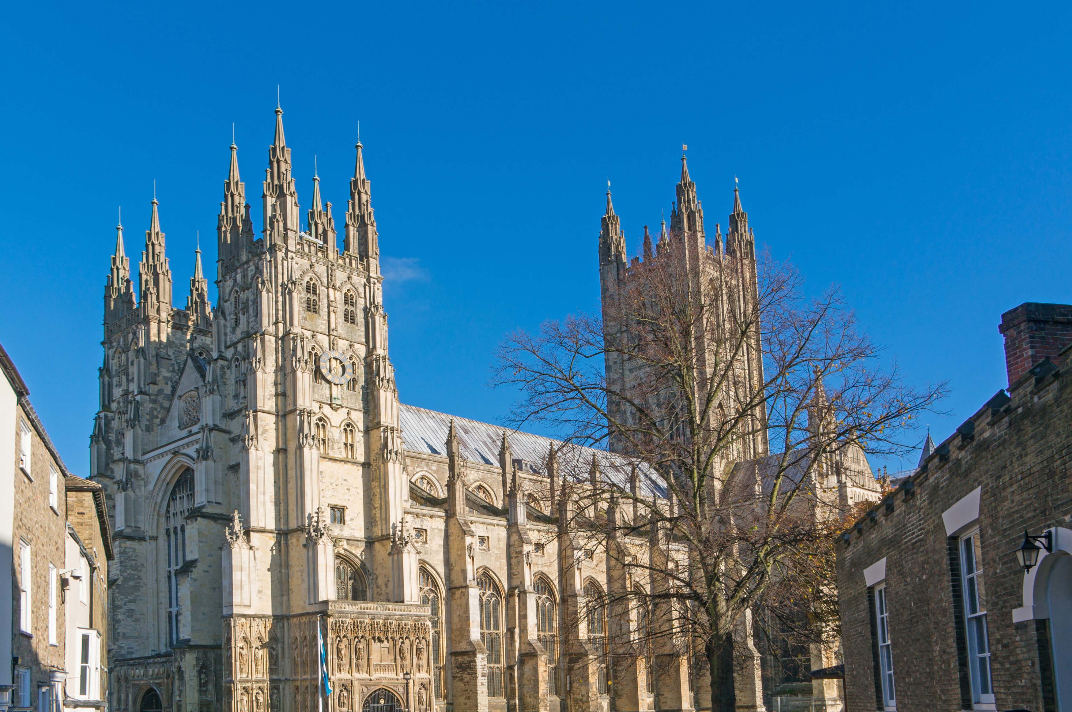 Canterbury Cathedral under a blue sky