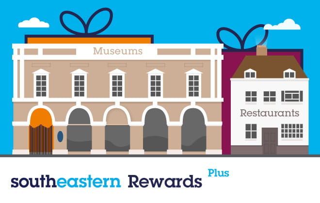 illustration of a museum and restaurant for Southeastern Rewards