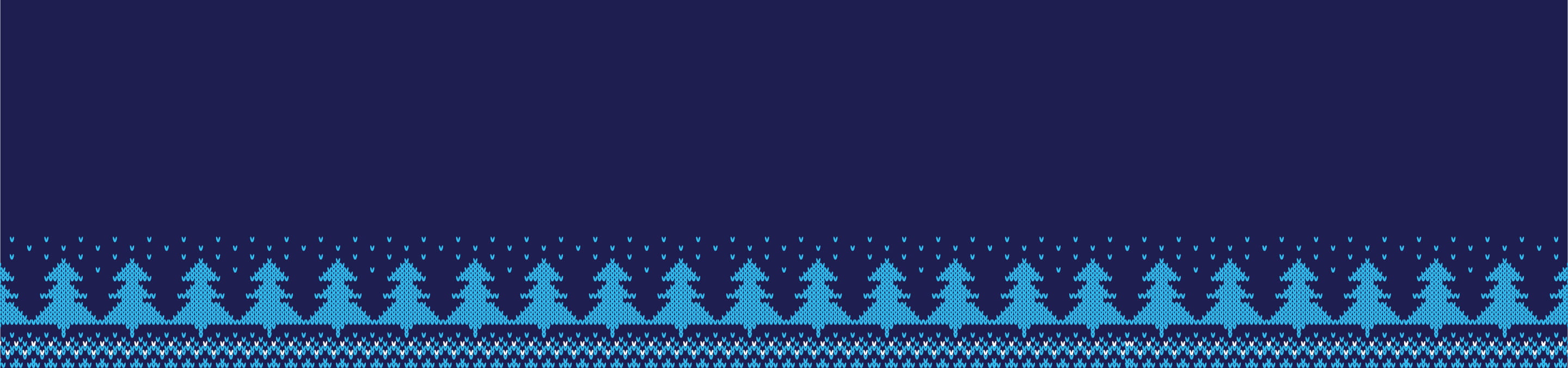 Christmas pattern with a line of Christmas trees along the bottom in light blue on a dark blue background