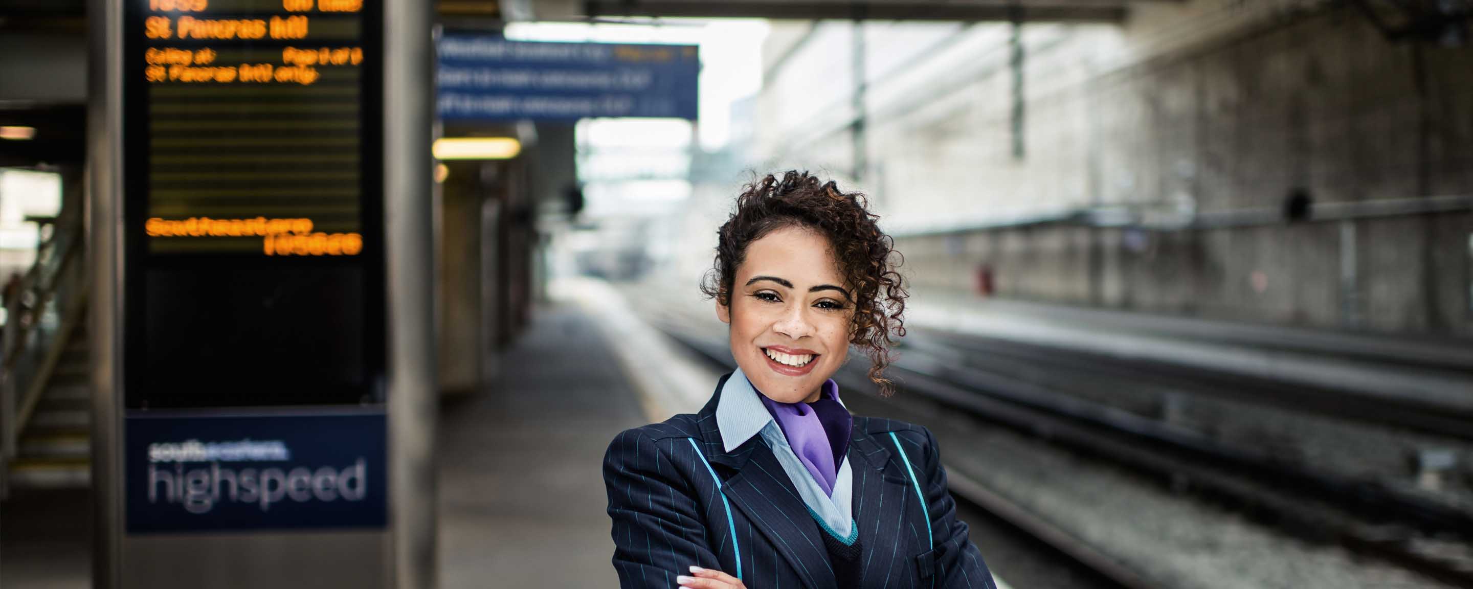 Smiley woman in station