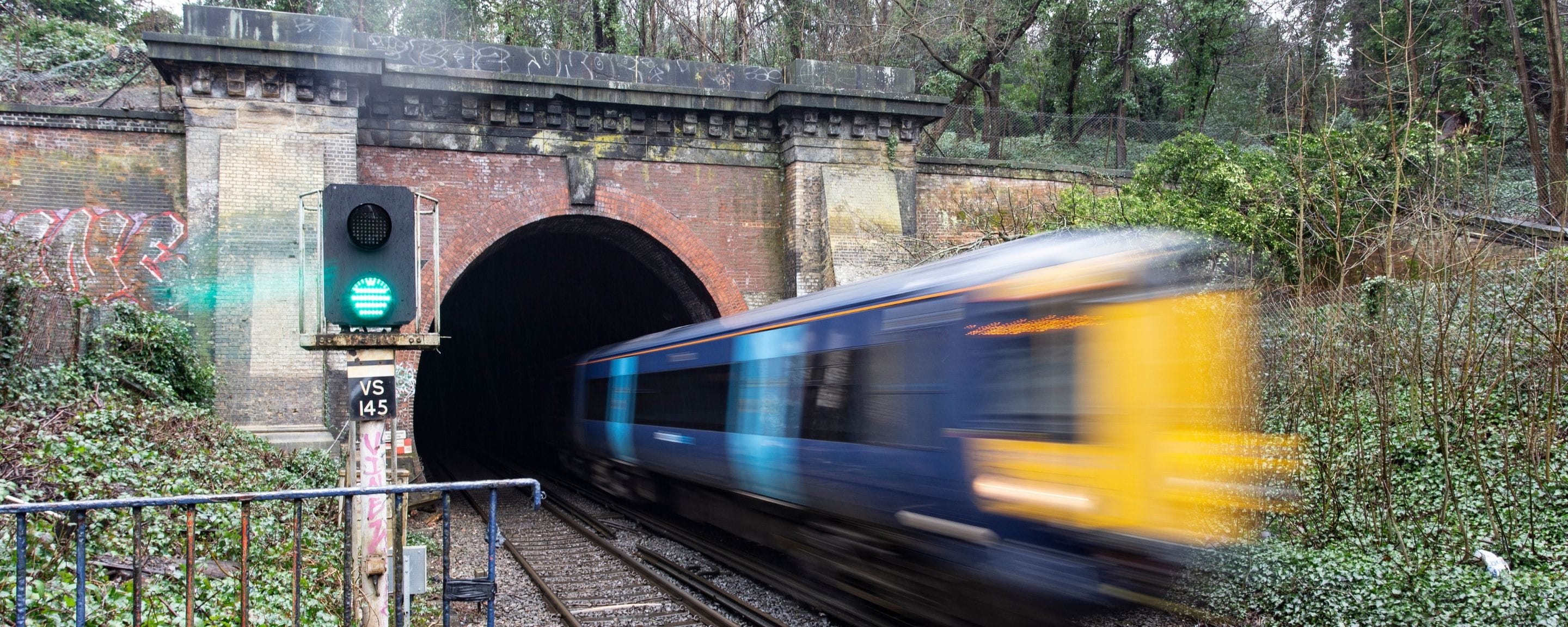 a train speeding through a tunnel